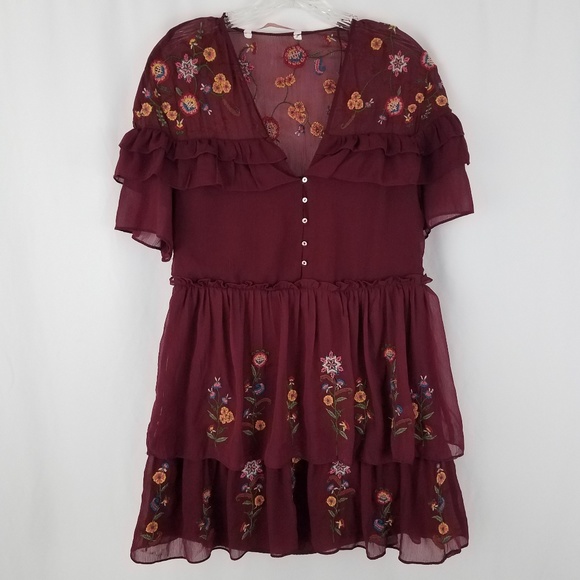 Zara Tops - Zara xs maroon embroidered blouse.   E7